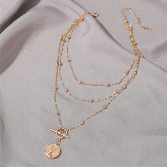 Necklace Multilayer Coin Lariat Zinc Alloy Versatile Cute Boho - Picture 2 of 6